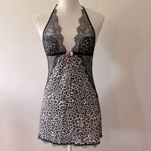 Victoria’s Secret babydoll satin animal print and black lace, elastic back S/P